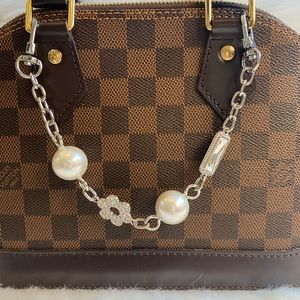 Silver Handbag Replacement Strap chain charm Big Faux Pearl For Purses Bags 11”